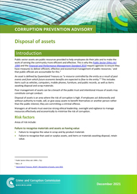 Corruption Prevention Advisory - Disposal of assets - December 2021