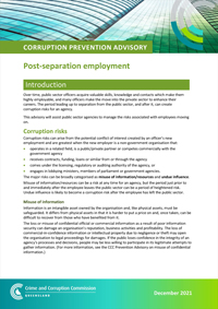 Corruption Prevention Advisory - Post-separation employment - December 2021