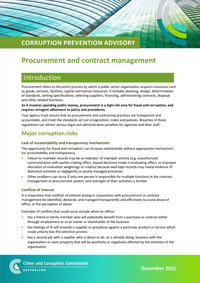 Corruption Prevention Advisory - Procurement and contract management - December 2021