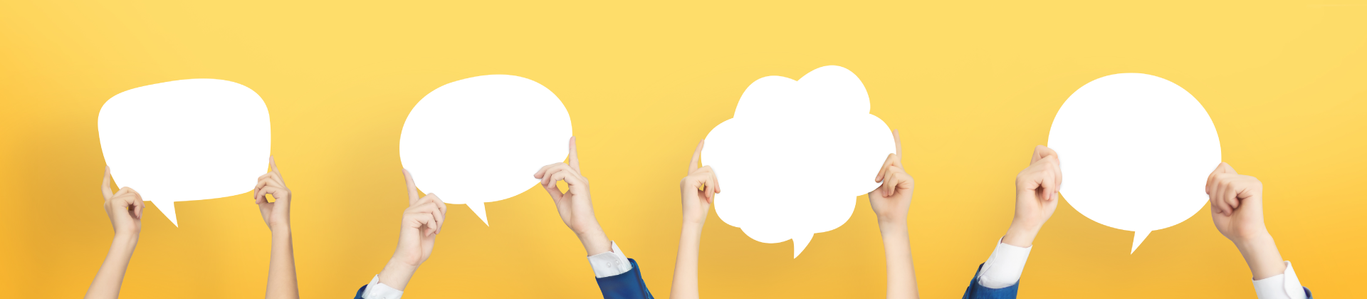 Banner image of people holding up question marks 