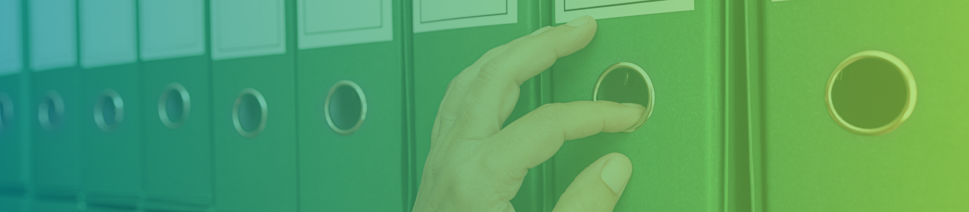 Image of someone choosing a document folder from a bookcase.  