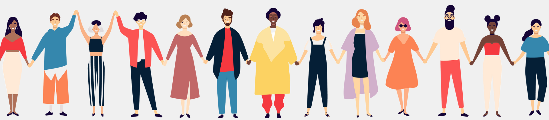 people standing in a line, linked by their hands 