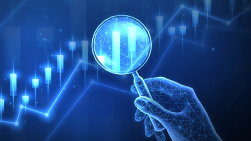 Image of magnifying glass looking at data