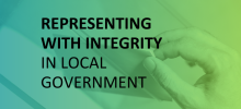 Image of ballot box and text reads: Representing with integrity in local government