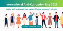 International Anti-Corruption Day promotion image showing a group of diverse people holding hands.