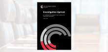 Image of the cover of the Investigation Apricot Public Report in front of a background image of a board room. 